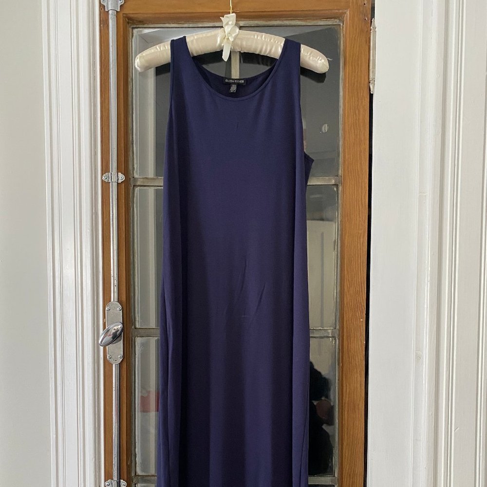 Eileen Fisher System Viscose Jersey Tank Dress in Navy